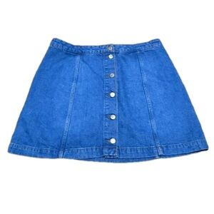 Topshop Moto Denim Blue Jean Button Up Skirt 100% Cotton Women Size W34